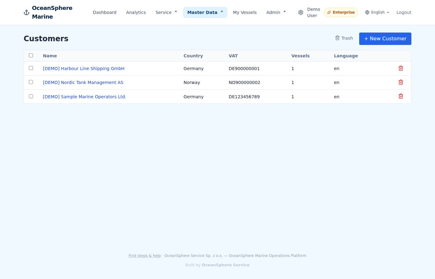 Customers & contacts — screen