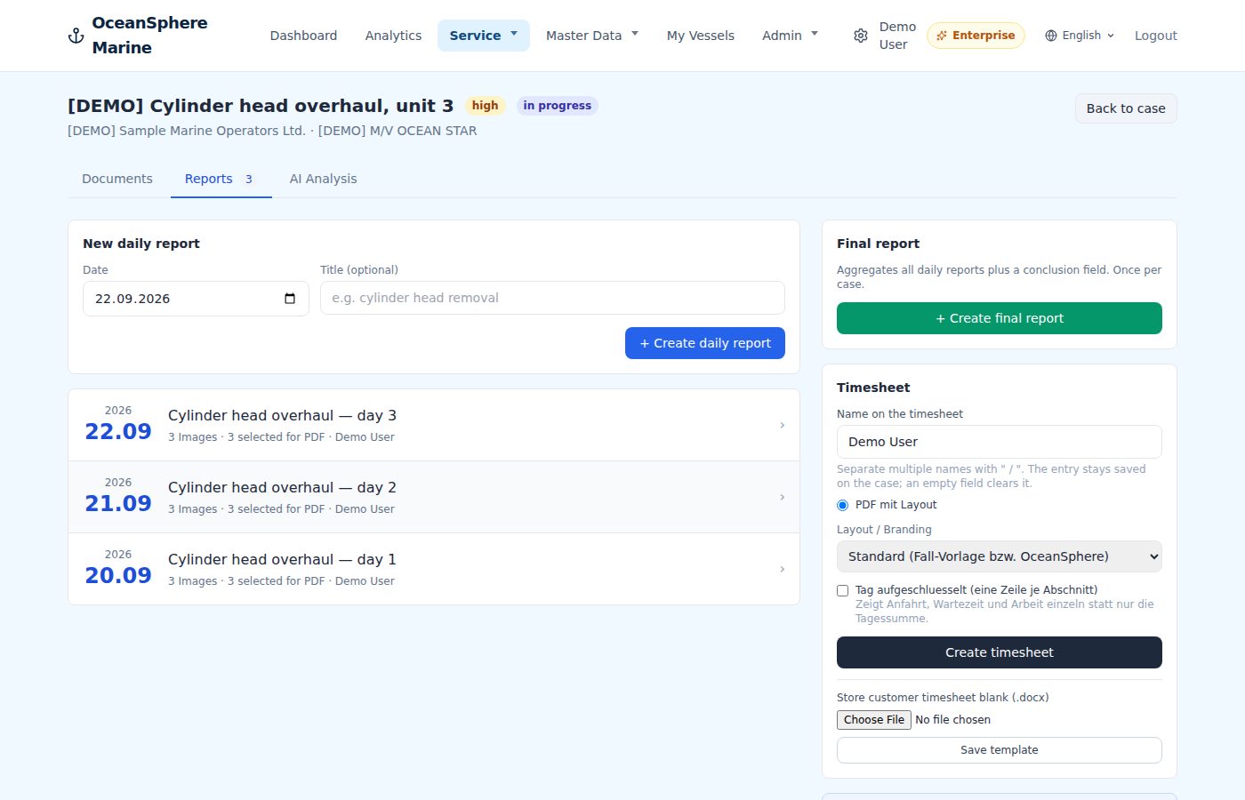 Daily & final reports — screen