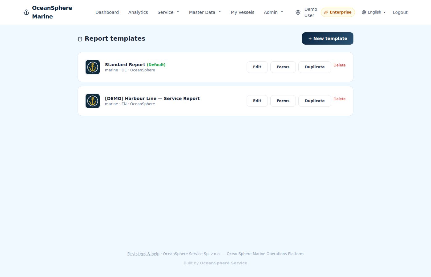 Report templates — screen